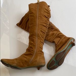 Gold suede boots with Nike sole